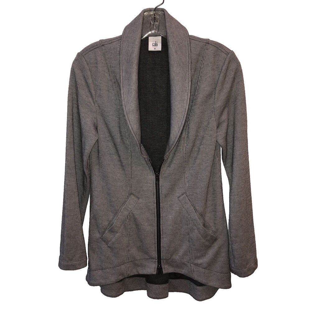 Cabi | Drop Off Size XS Black Gray Pin Striped Jacket Coat Style 5300 Zip Back